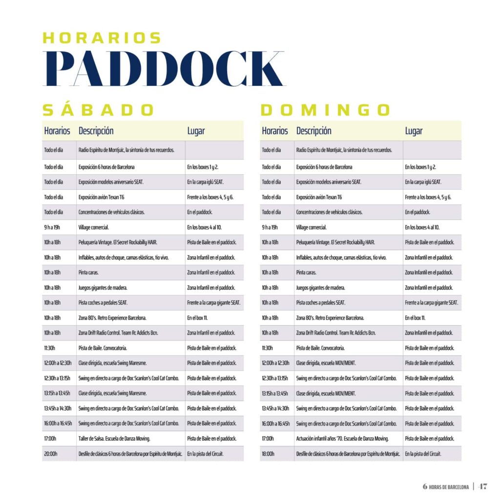 Paddock Schedule Espíritu de Montjuïc
